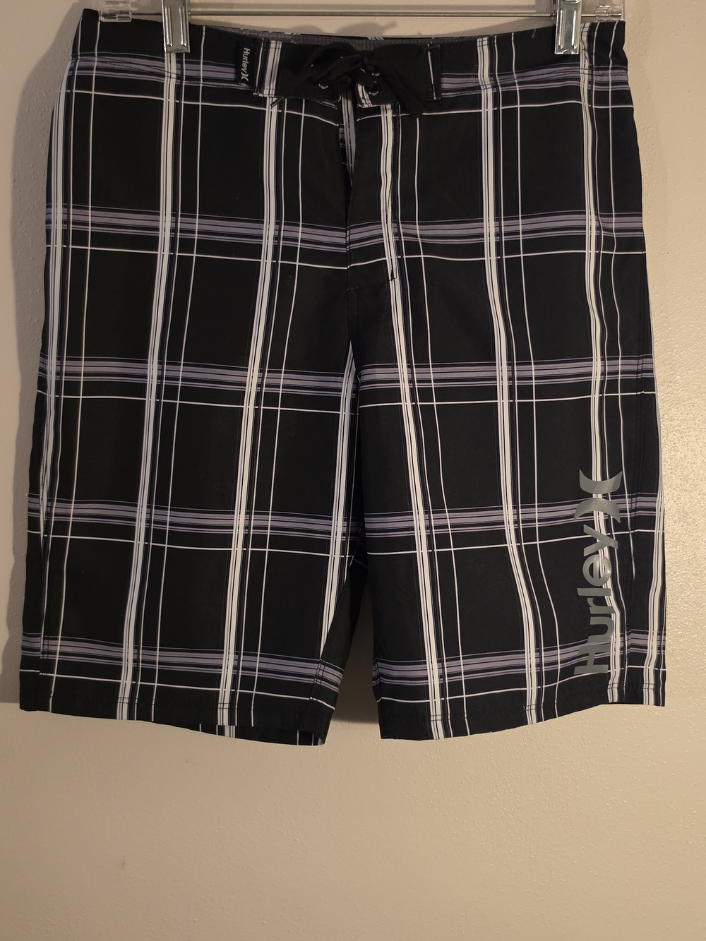 Hurley Men’s Black Plaid Swim Trunks
